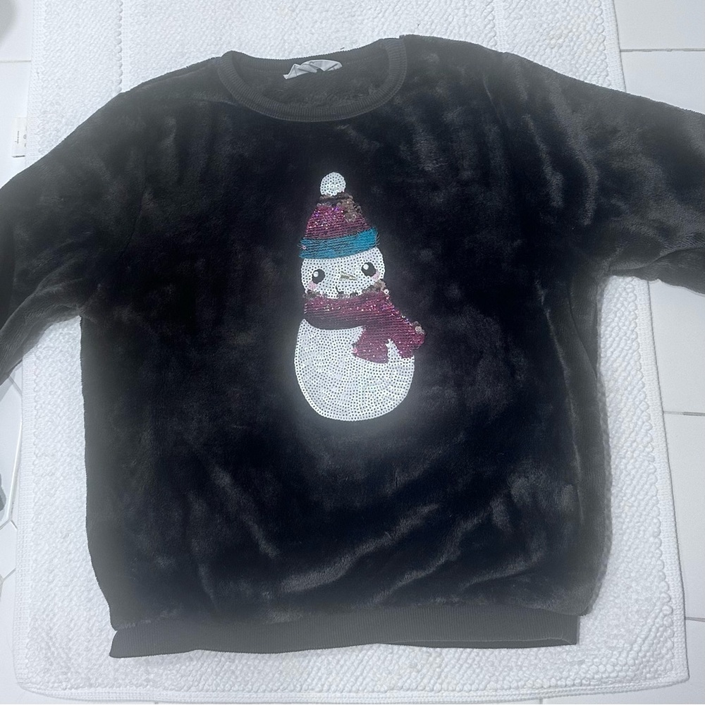 H&M Kids Plush Snowman Sequin Holiday Sweatshirt Black Size 8–10Y - Picture 4 of 6